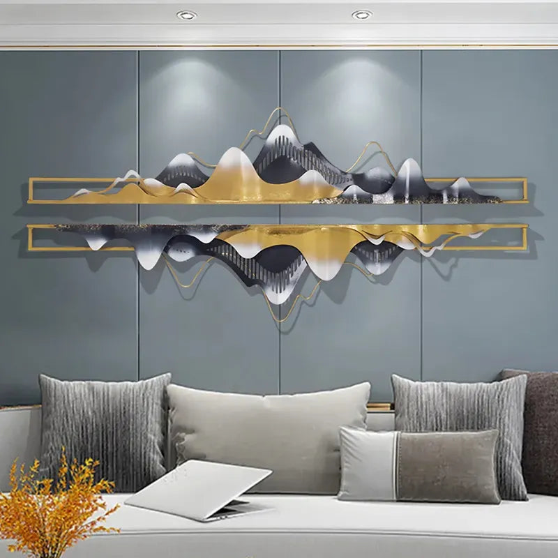 Modern Mountain Novelty Metal Wall Decor Nature Art in Gold & Black
