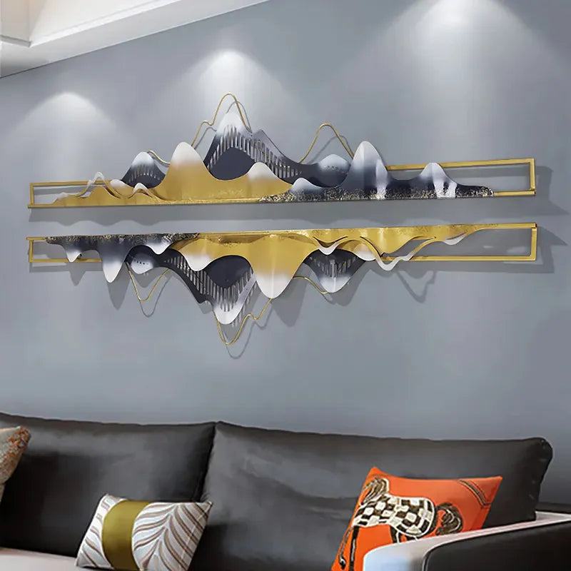 Modern Mountain Novelty Metal Wall Decor Nature Art in Gold & Black