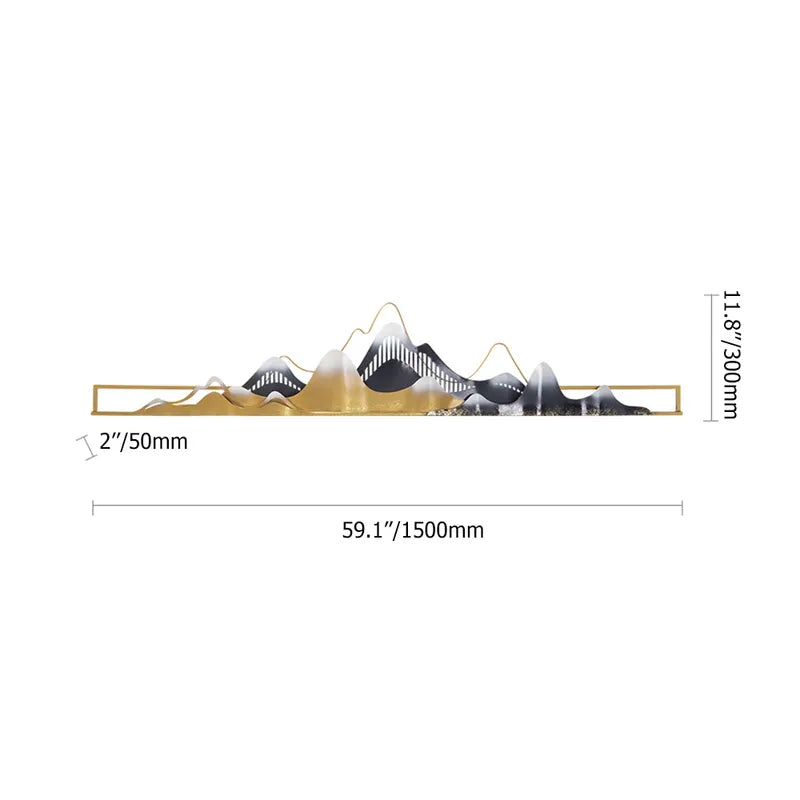 Modern Mountain Novelty Metal Wall Decor Nature Art in Gold & Black