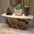Modern Narrow White Console Table Marble Top Round Metal Pedestal
