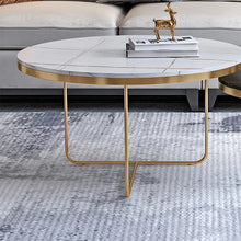 Load image into Gallery viewer, Modern Nesting Coffee Table Set 2-Piece Black and White Sintered Stone Top Gold Base
