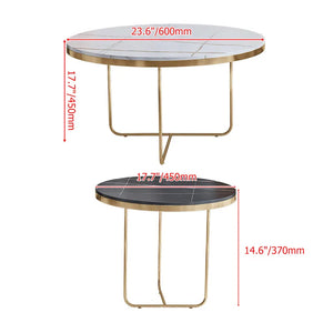 Modern Nesting Coffee Table Set 2-Piece Black and White Sintered Stone Top Gold Base