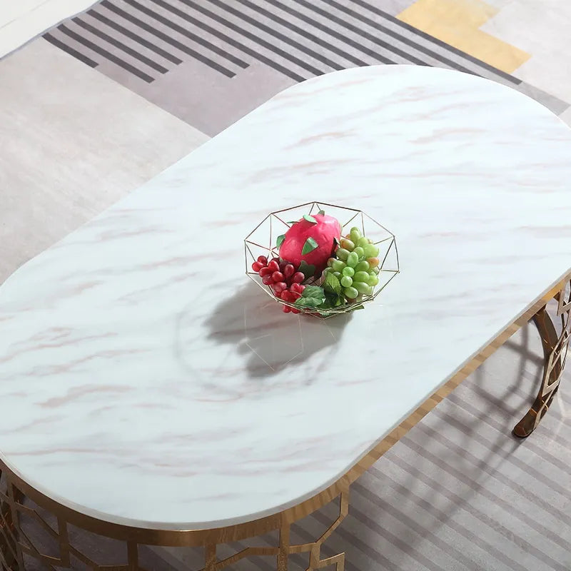 Modern Oval Coffee Table Marble Top with Stainless Steel Frame