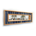 Modern Reclaimed Pine and Navy Blue Striped Wood Mirror Mosaic Wall Decor