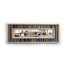 Load image into Gallery viewer, Modern Reclaimed Pine and Navy Blue Striped Wood Mirror Mosaic Wall Decor
