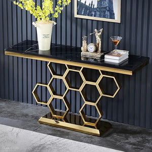 Modern Rectangular Black Marble Console Table Narrow Entryway Table