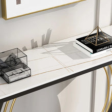 Load image into Gallery viewer, Modern Rectangular Sintered Stone Top Console Table in Black &amp; White &amp; Gold
