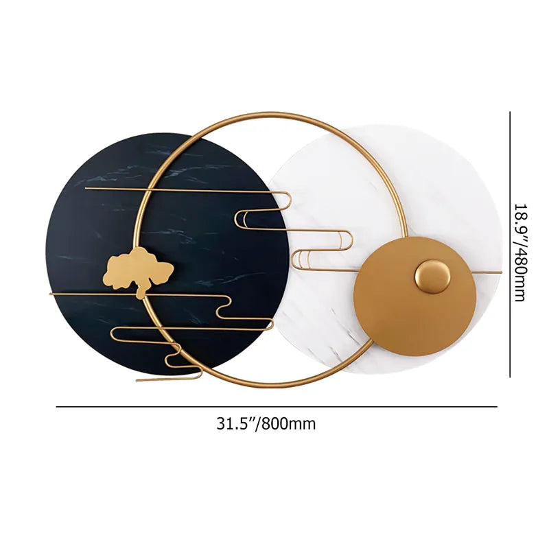 Modern Round Metal Wall Decor Geometric Decorative Wall Art in White & Black & Gold