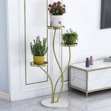 Load image into Gallery viewer, Modern Tall Metal Plant Stand Indoor 3 Tier Corner Planter in Gold
