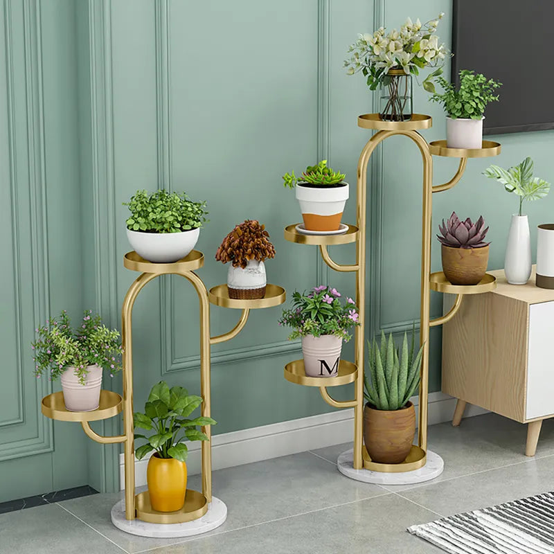 Modern Tree-Shaped 4/6-Tiered Plant Stand in Gold (Set of 2)