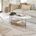 Modern White & Natural Oval Coffee Table with Storage Shelf Light Wood and Metal