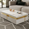 Modern Wood Coffee Table with Storage in White Center Table with Stainless Steel Base