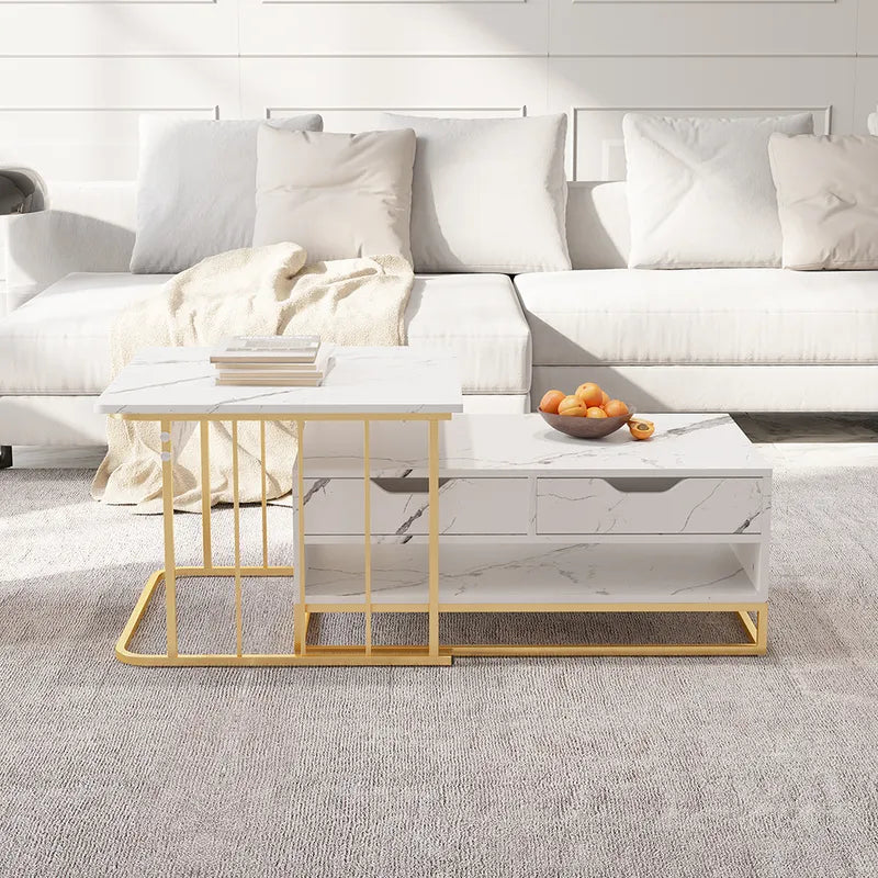 Modern Nesting Coffee Table Set of 2 in White with Drawers & Shelves