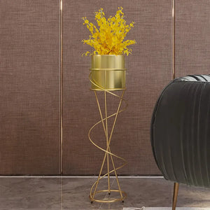 Nordic Round Metal Plant Stand Standing Plant Shelf in Gold