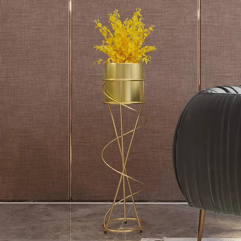 Nordic Round Metal Plant Stand Standing Plant Shelf in Gold
