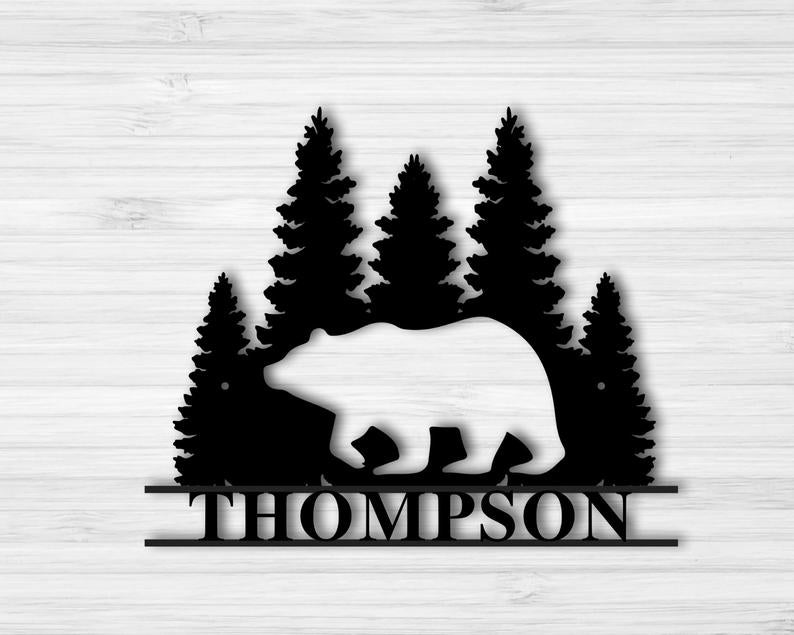 Personalized Bear With Mountain Monogram Wall Decor