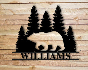 Personalized Bear With Mountain Monogram Wall Decor