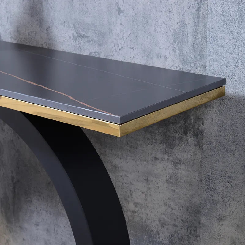 Post Modern Black Geometry Console Table Sintered Stone Top Metal Frame