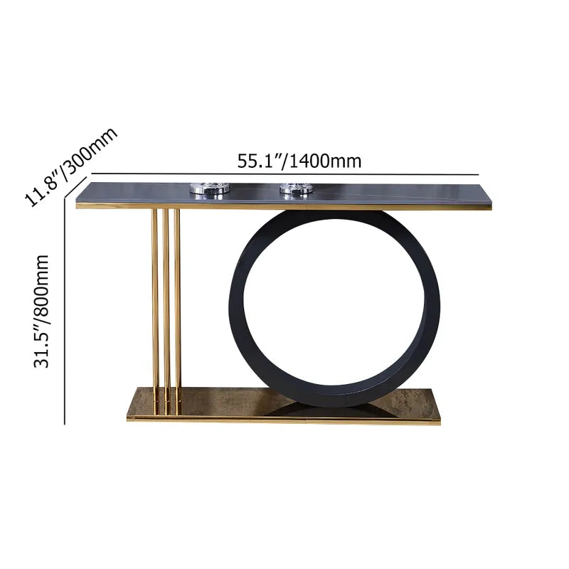 Post Modern Black Geometry Console Table Sintered Stone Top Metal Frame