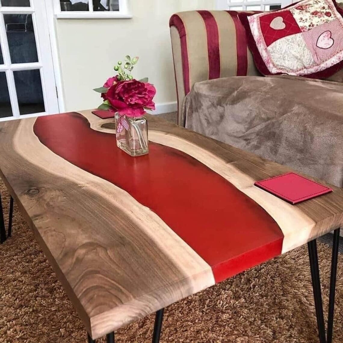 Modern Ravishing Red Epoxy Resin Dining Table