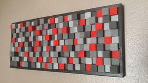 Red And Grey Square Wood Mosaic Wall Decor