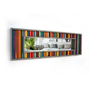Red, Yellow, Purple and Teal Striped Reclaimed Wood Mirror Mosaic Wall Decor