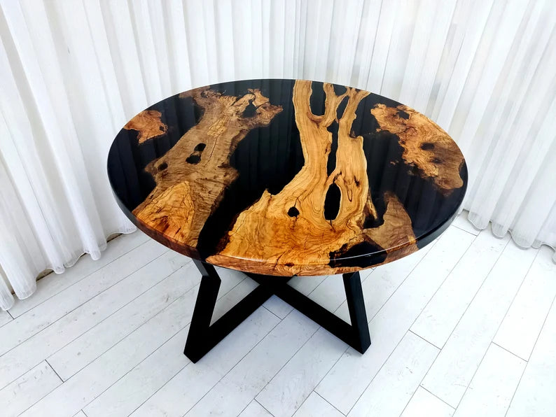 Round Epoxy Black River Coffee Table