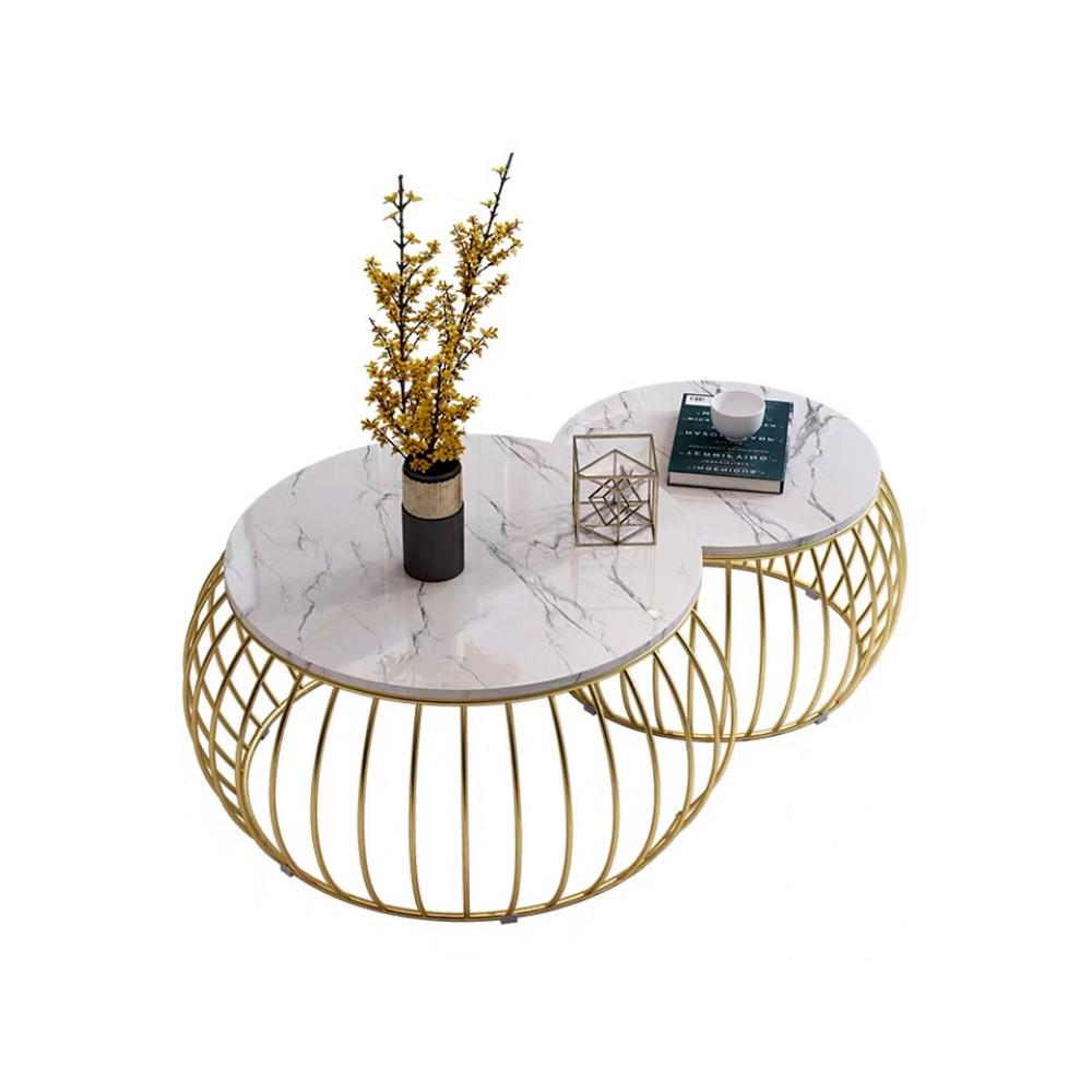 Elegant Round Golden Coffee Table (Set of 2)