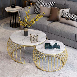 Elegant Round Golden Coffee Table (Set of 2)