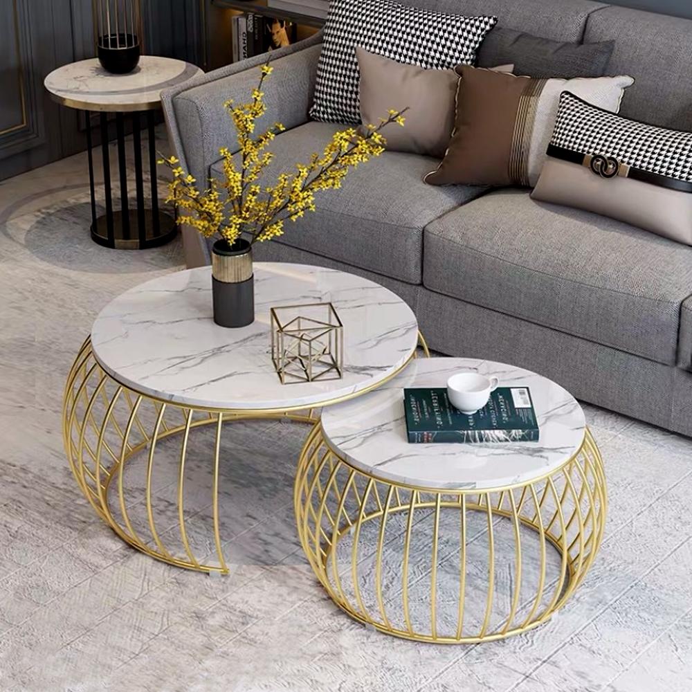 Elegant Round Golden Coffee Table (Set of 2)