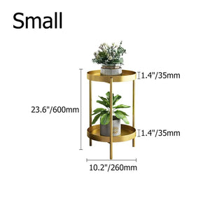 Round Metal Plant Stand 2-Tiered Gold Plant Pot Stand for Indoor in Small