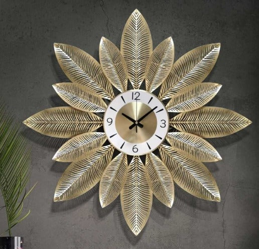 Golden Flower Metal Wall Clock