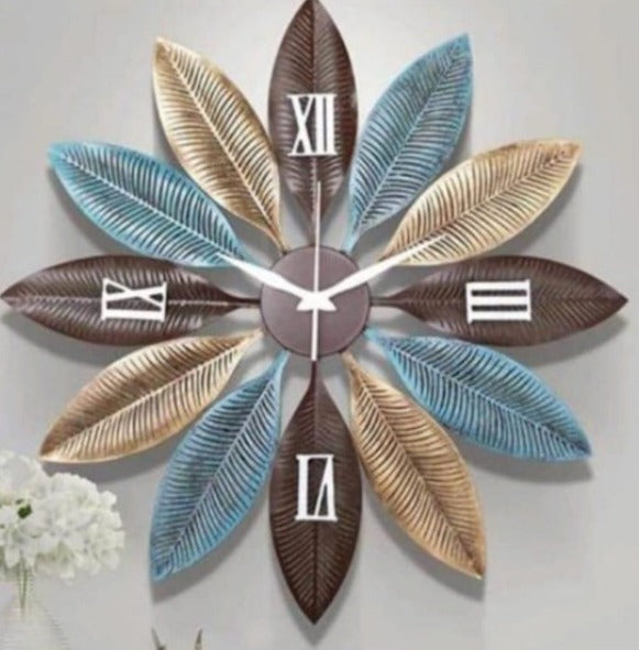 Gorgeous Leaf Flower Metal Wall Clock