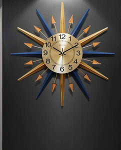 Elegant Blue and Gold Metal Wall Clock