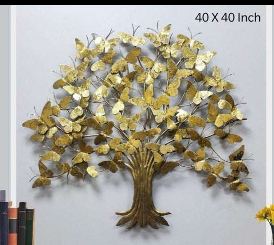 Metal Golden Butterfly Wall Decor Tree