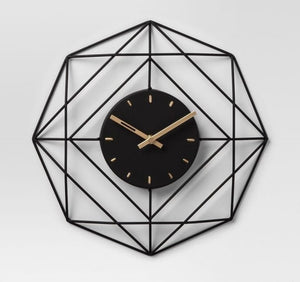 Black Geometric Design Metal Wall Clock