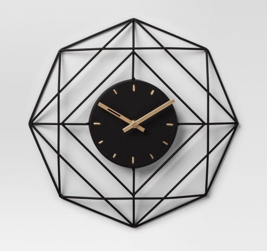 Black Geometric Design Metal Wall Clock