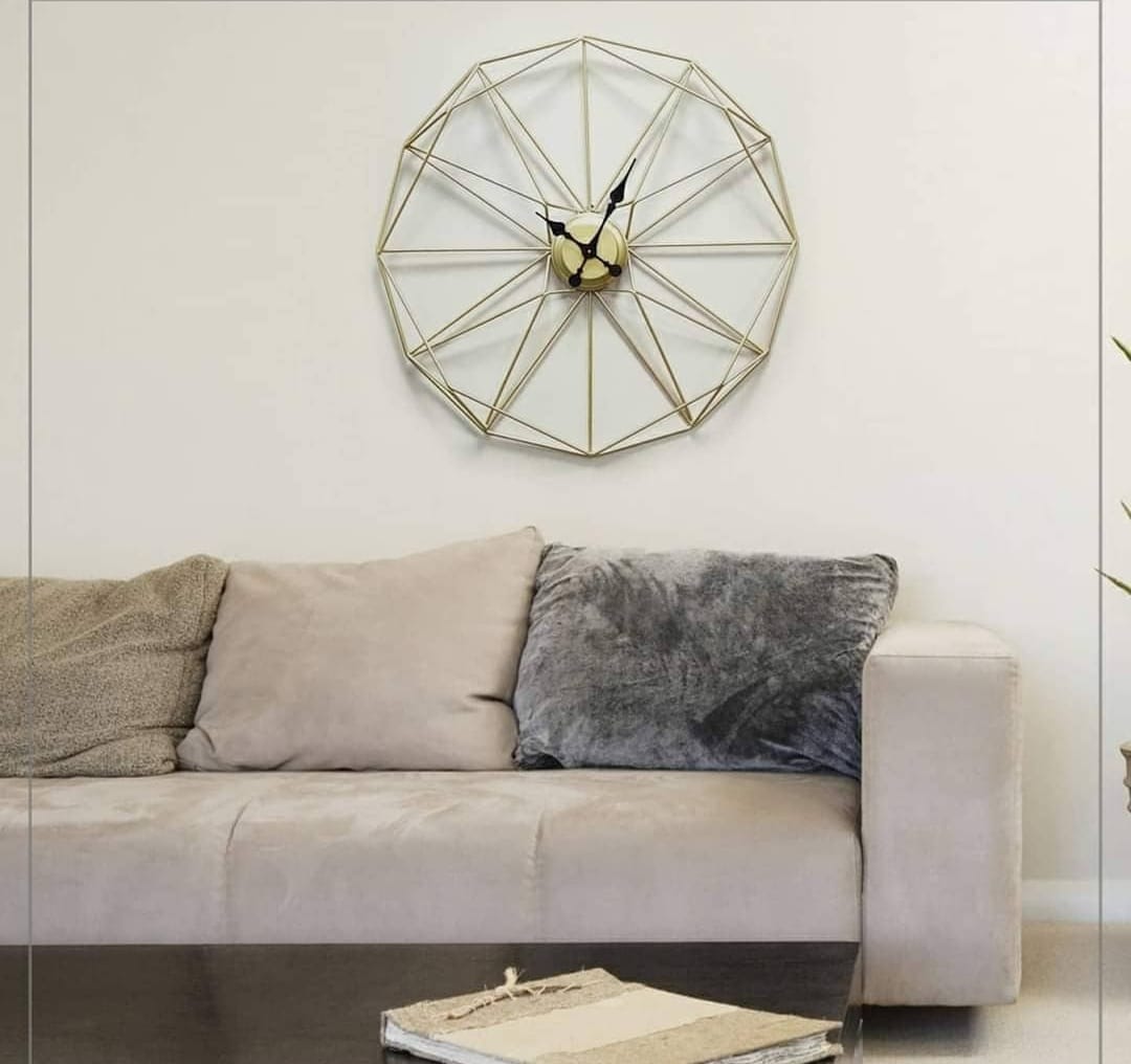 Golden Color Geometric Design Metal Wall Clock