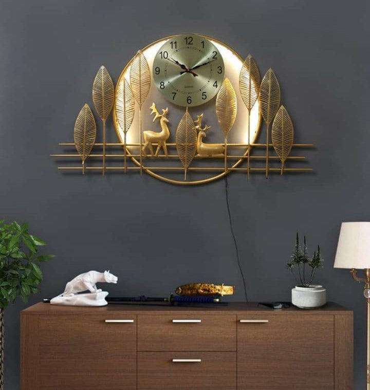Golden Deer Design Metal Wall Clock