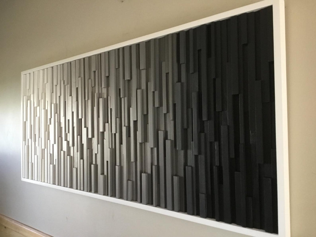 SHADES OF GREY PLANK WOOD MOSAIC WALL DECOR