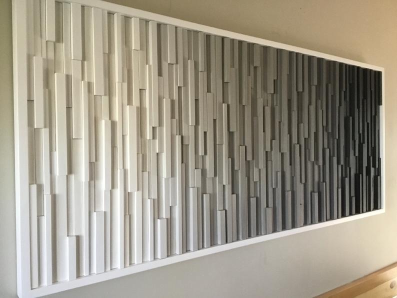 SHADES OF GREY PLANK WOOD MOSAIC WALL DECOR