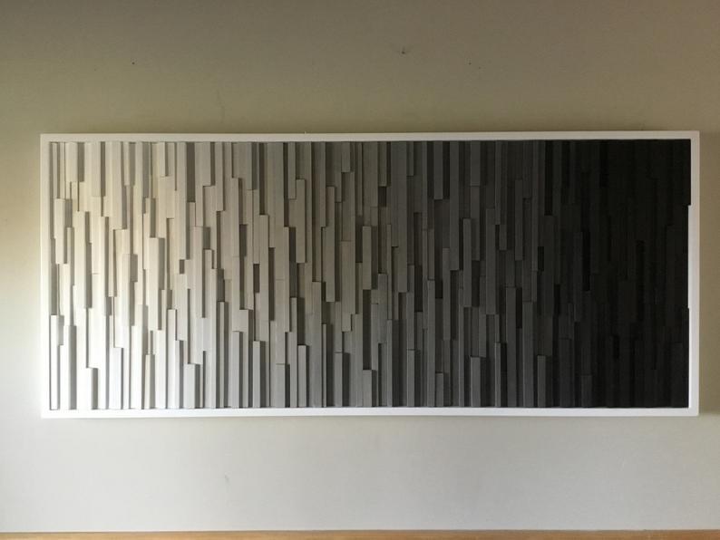 SHADES OF GREY PLANK WOOD MOSAIC WALL DECOR