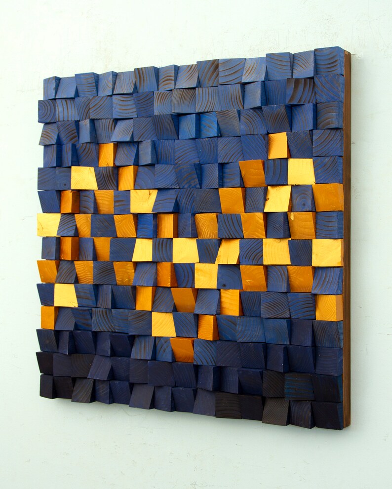 Scandinavian Blue Wood Mosaic Wall Decor