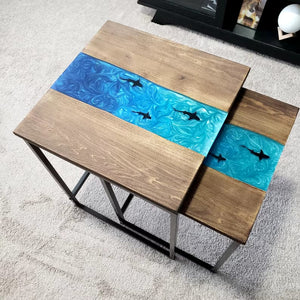 Shark Epoxy River Nesting Tables with Black Metal Legs