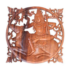 Hand Carved Teak Wood Shiva and Nandini