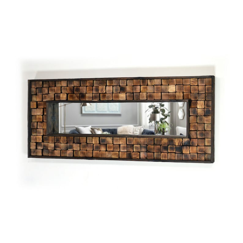 Shou Sugi Ban Reclaimed Wood Woodburned Mirror Wall Decor