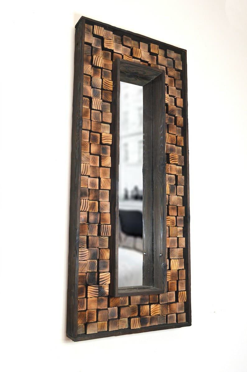Shou Sugi Ban Reclaimed Wood Woodburned Mirror Wall Decor