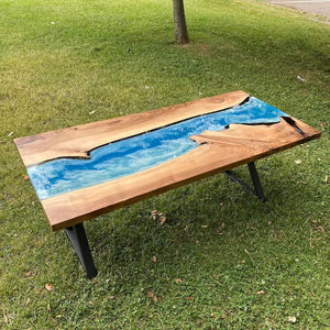 Silent River Epoxy Resin Dining Table With Live Edge