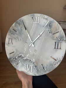 Modern Abstract Silver And Grey Epoxy Resin Wall Clock