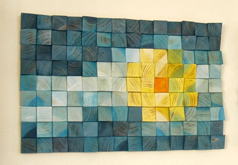 Simple Flower Yellow Wood Mosaic Wall Decor